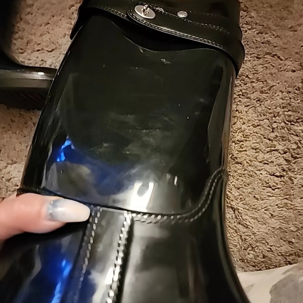 Coach Boots Tara Tall Black Gloss Rubber Rain Boots Size 8 - Picture 4 of 16